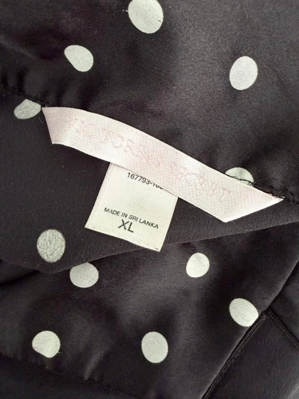 Victoria's Secret Black Polka Dot Satin Nightshirt Sleep Shirt Button Front XL